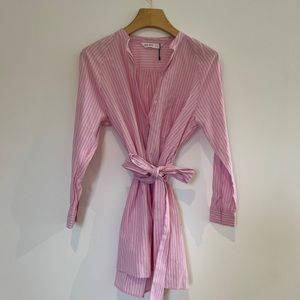 Pink stripe tunic dress with tie